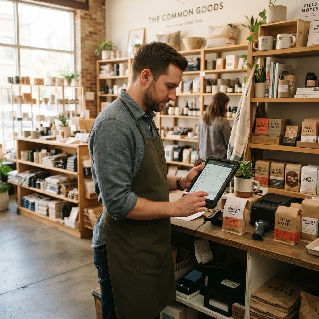 Business owner reviewing inventory in their shop